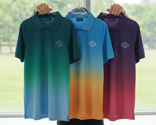Camisetas polo sublimadas de diferentes colores gradientes y marca